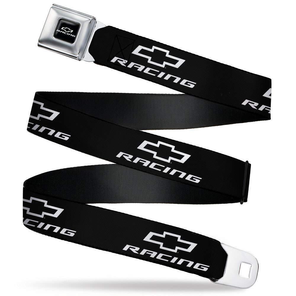 4378 Belt Seatbelt Buckle Chevy Bowtie Racing Logo Black White Youth 20 to